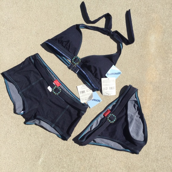 NWT 3pcs denim bikini set L top 2 M  bottoms - Picture 4 of 7